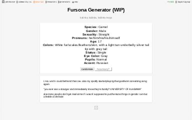 Gender Any Size 695 x 646px fursona OC character design personality clothing outfit haircut colour generator perchance random randomised idea game it has fat furs too you wont be. . Fursona generator perchance